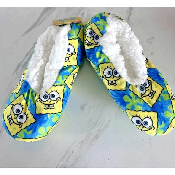 Sponge Bob Square Pants Nickelodeon Slippers Sherpa Kids S/M Size 8 - 13 BxV - Picture 1 of 4